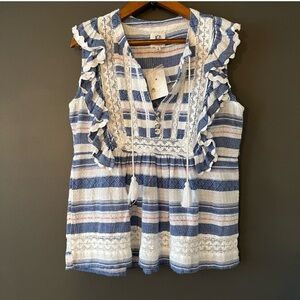 NWOT dRA Los Angeles Anthropologie Ruffle Striped Blouse